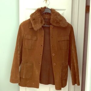 Brown suede jacket with fur collar